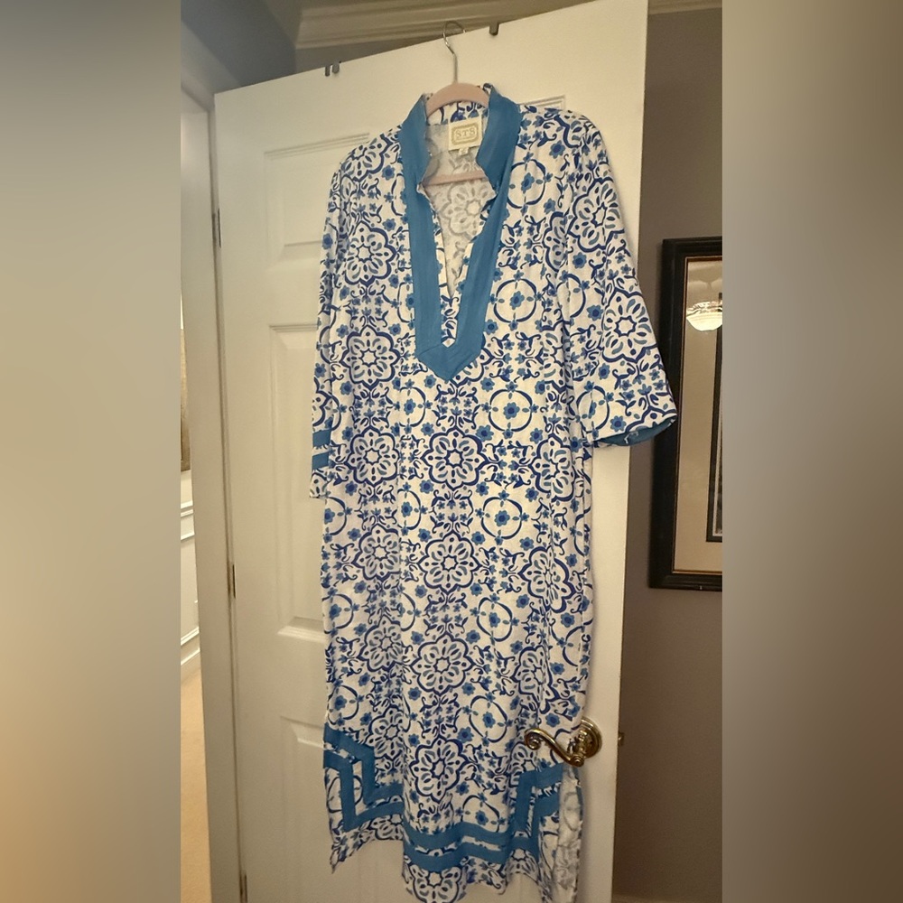Sail to Sable Blue and White Midi Dress